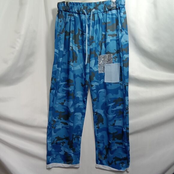 Unbranded Womens 3Xl Blue Black Camo Lounge Pants Drawstring Pockers - Picture 1 of 8